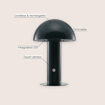 Boletus 10.75" Contemporary Bohemian Rechargeable/Cordless Iron Integrated LED Mushroom Table Lamp
